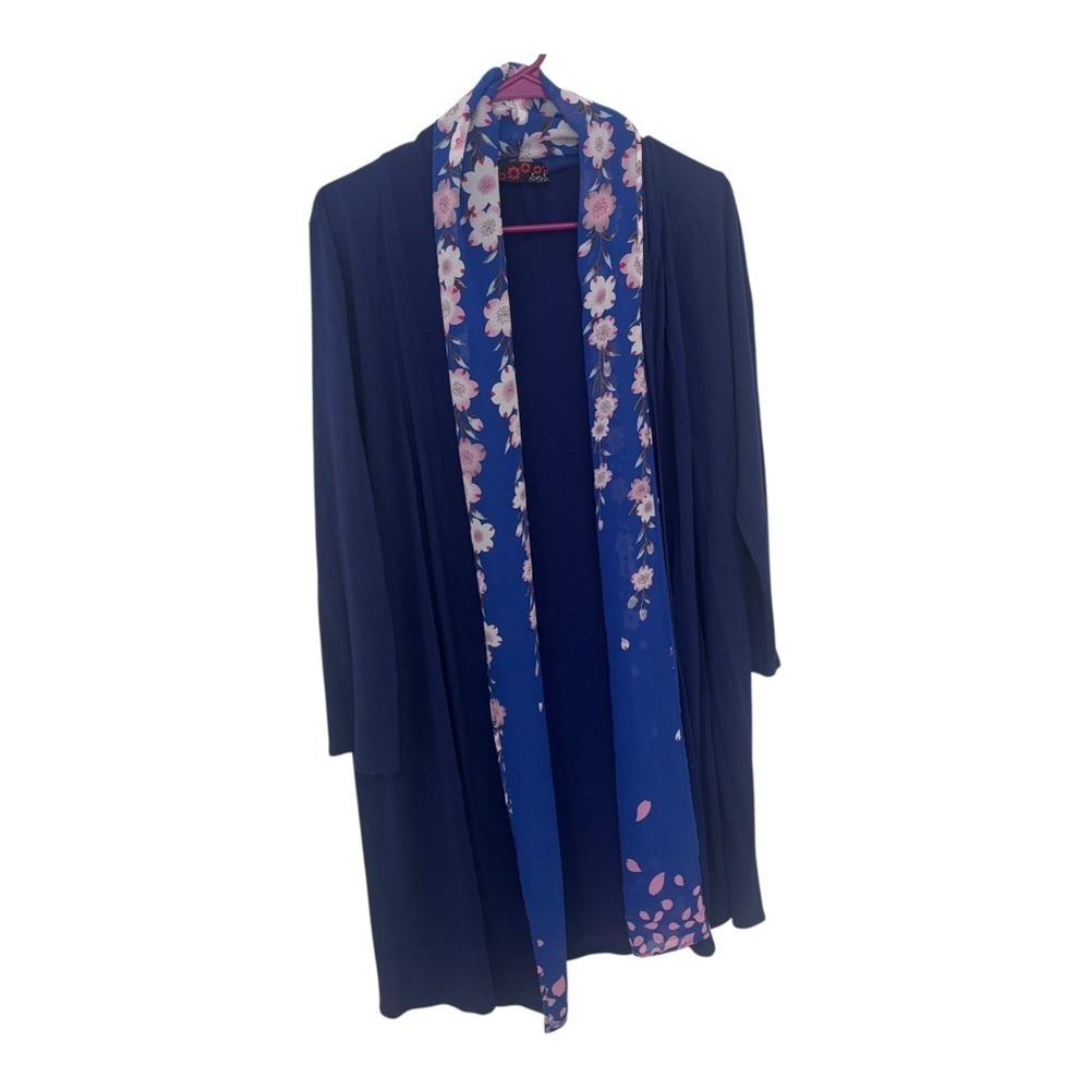 Futsurifutsu Japanese long open cardigan dark blue with Sakura print size M